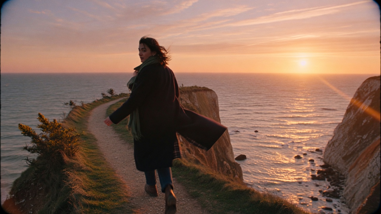 A figure walking a coastal path at sunset, standing in for a pending Narrative case.